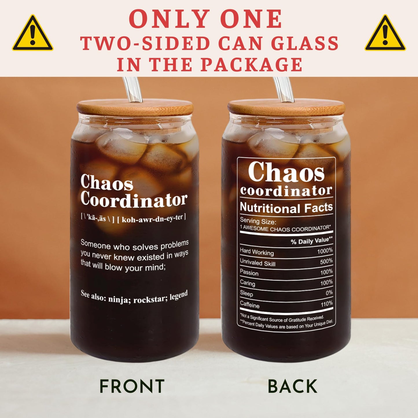 Thank You Gifts for Women, Boss, Coworker, Manager, Office, Teacher, Nurse, Mom - Chaos Coordinator Gifts - Administrative Professional Day Gift, Boss Lady Birthday Gift Ideas - 16 Oz Can Glass
