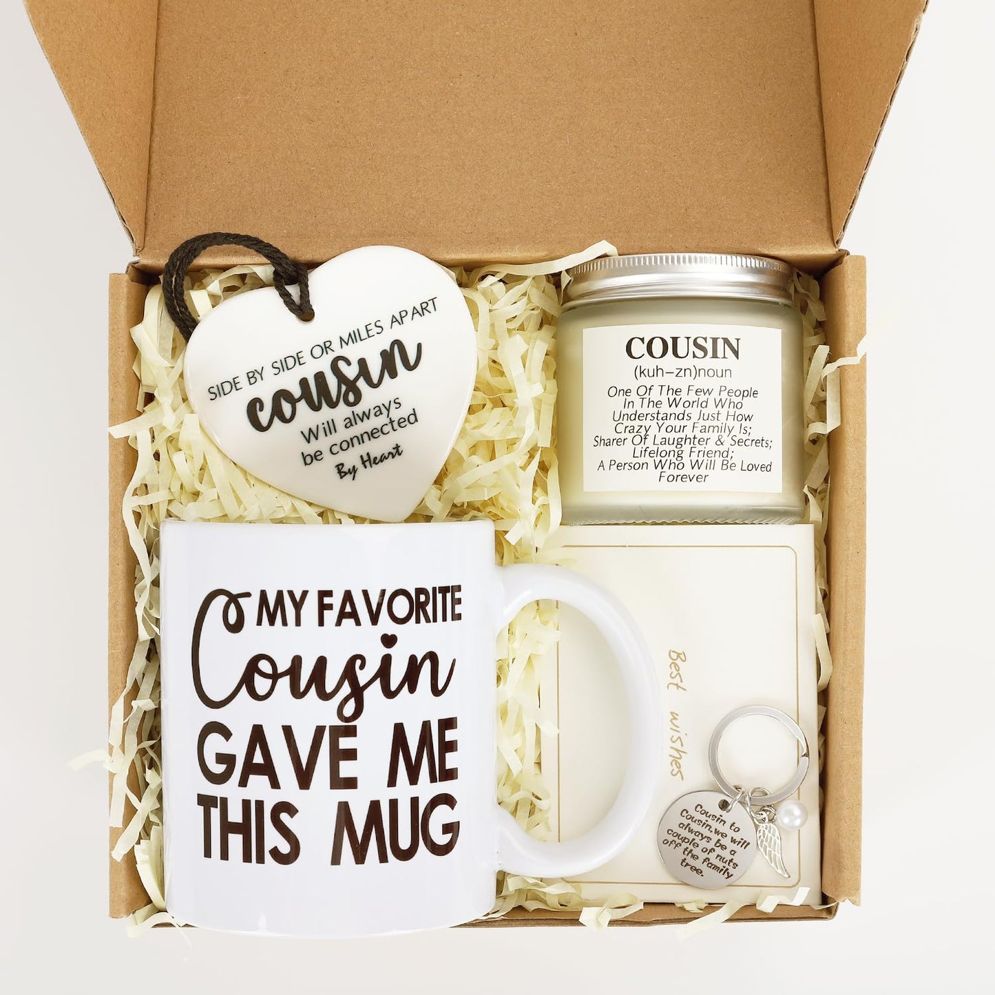 Cousin Gifts for Women,Birthday Gifts for Cousin Female,Best Cousins Gifts,Mug,Candle,Keychain,Ceramic Ornament