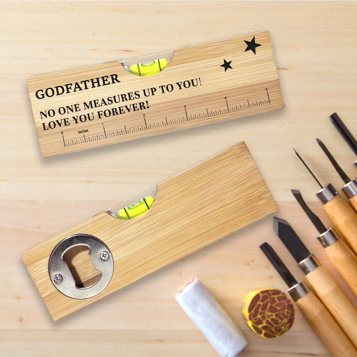 Godfather Gifts from godchild Wooden Spirit Level, Christmas Fathers Day Birthday Thank You Gifts Ideas for godfather Wooden Spirit Level Bottle Opener