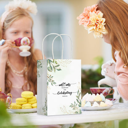 Cholemy 50 Pcs Wedding Welcome Gift Bags Bulk with Handles Thank You Kraft Paper Bags for Guests Wedding Birthday Bridal Shower Baby Shower Party Favors Supplies, 5.91 x 3.15 x 8.27 Inches