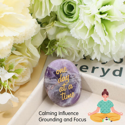 Amethyst Healing Crystal One Day at A Time Inspirational Thinking of You Gifts for Anxiety Relief and Encouragement for Women and Men