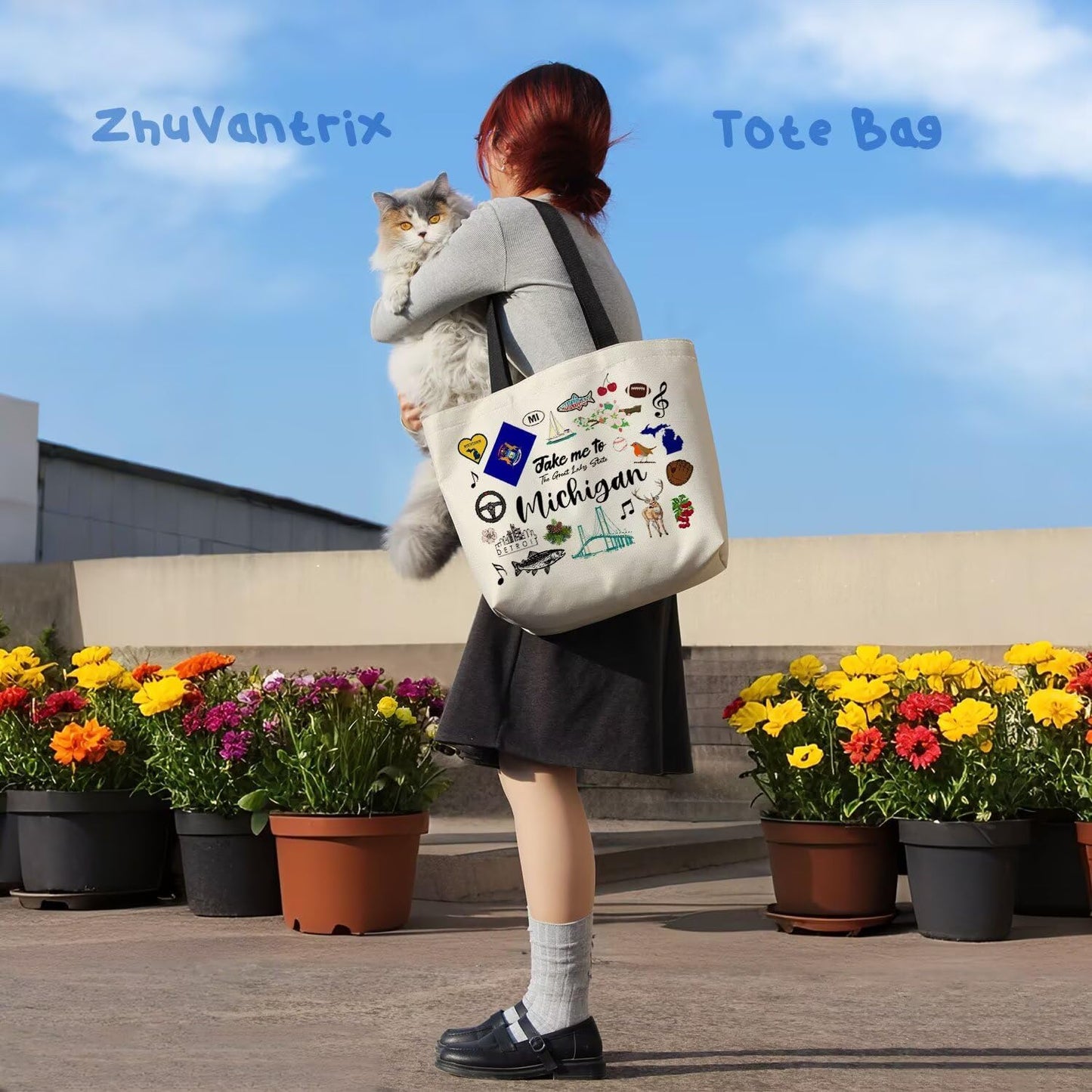 Take Me To Michigan Tote Bag Reusable Grocery Bags Aesthetic Shopping Shoulder Handbag with Interior Pocket Lightweight & Washable Stylish Michigan Travel Present for Women