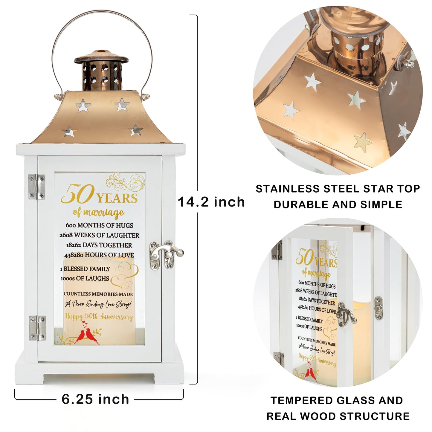 50th Wedding Anniversary Lantern, Happy 50 Years Anniversary Ideas Gift for Couple Parents Grandarents, Unique Marriage Keepsake Decoration for Wife Husband Friends Him Her