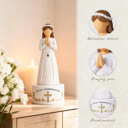First Communion Gift for Girls—8.3'' First Holy Communion Girl Figurine with Keepsake Box, Thoughtful Catholic Gift for Daughter, Granddaughter, or Goddaughter, Meaningful Christian Present
