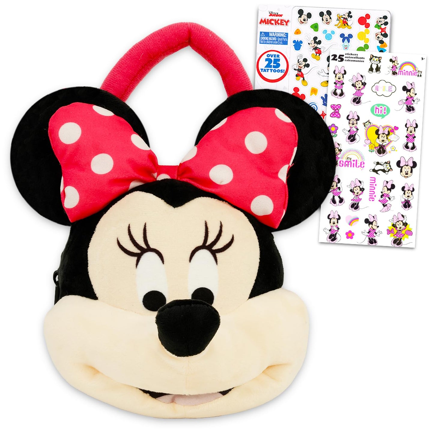 Disney Minnie Mouse Plush Shoulder Hand Bag for Kids Set - Bundle Minnie Mouse Plushie with Straps Plus Minnie Mouse Stickers, and More Minnie Mouse Shoulder Bag for Kids