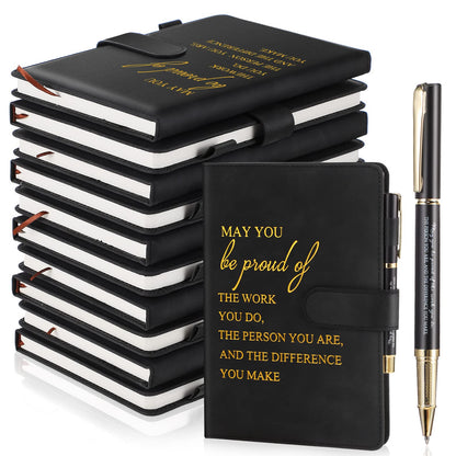 Kosiz 20 Pcs/10 Sets Employee Appreciation Gifts Bulk A5 Leather Notebook and Pen Inspirational Journal Pens for Teacher Appreciation Nurse Coworker Staff Team Gift(Black,May You Be Proud)