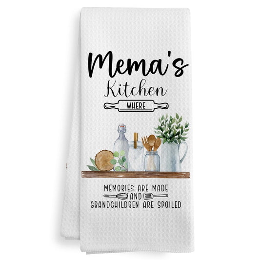 Mema Gifts Gift for Grandma from Grandkids Grandson Granddaughter, Mothers Day Christmas Birthday Towel Gifts for Mema Women, Grandma Mema's Kitchen Dish Hand Tea Towels for Kitchen, 16x24In