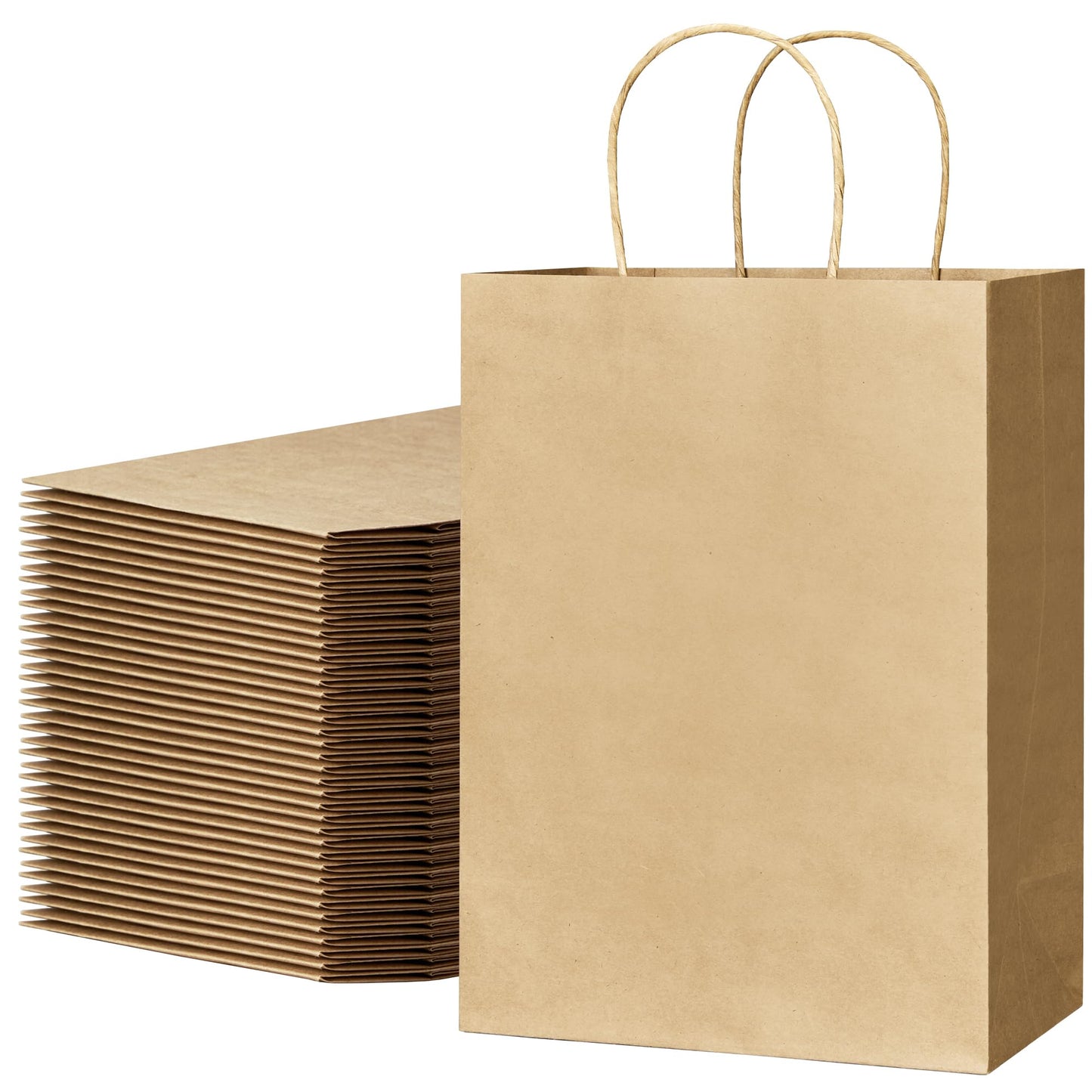 ECOEXTRA Gift Bags 100Pcs Brown Paper Bags with Handles Bulk 8x4.5x10.8 Inch Paper Gift Bag Medium Size, Kraft Paper Bag, Grocery Shopping Retail, Birthday Party Favors Wedding Sacks
