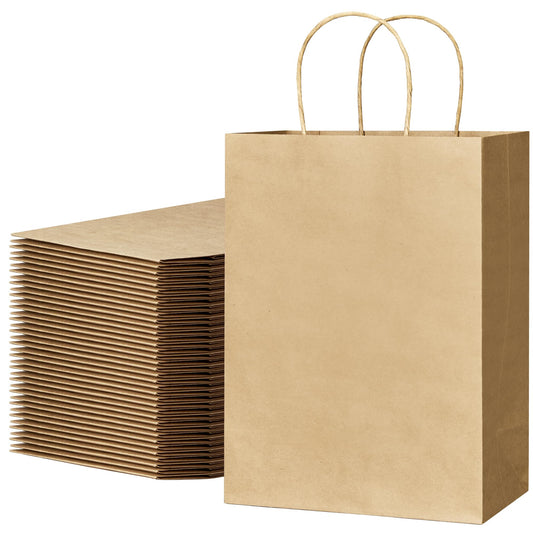 ECOEXTRA Gift Bags 100Pcs Brown Paper Bags with Handles Bulk 8x4.5x10.8 Inch Paper Gift Bag Medium Size, Kraft Paper Bag, Grocery Shopping Retail, Birthday Party Favors Wedding Sacks