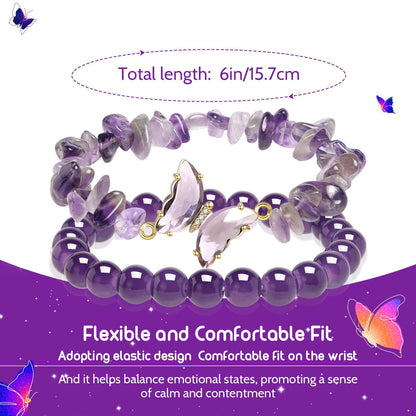 Artlunar Butterfly Bracelets Healing Bracelet Charm Jewelry Mom Gift with Beaded Bracelets Purple Bracelet for Women (Purple)