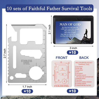 10 Sets Father's Day Christian Gifts for Men Bulk Man of God Wallet Multi Tool 11 in 1 Multitool Credit Card Bulk Survival Wallet Tool Bible Verse Pocket for Church Prizes Party Favor
