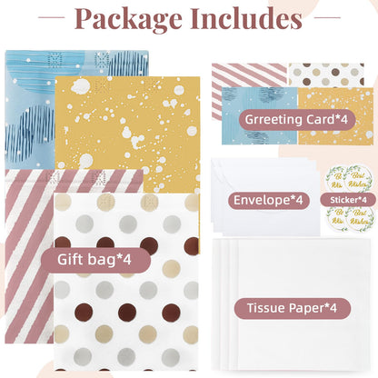 STYPOP 10" Gift Bags Medium Size (4 Pack) - Includes Tissue Paper & Cards, Reusable Non-Woven Gift Bags with handles, Perfect for Mothers Day, Birthday, Wedding, Baby Shower, Party, 10" x 8" x 4"