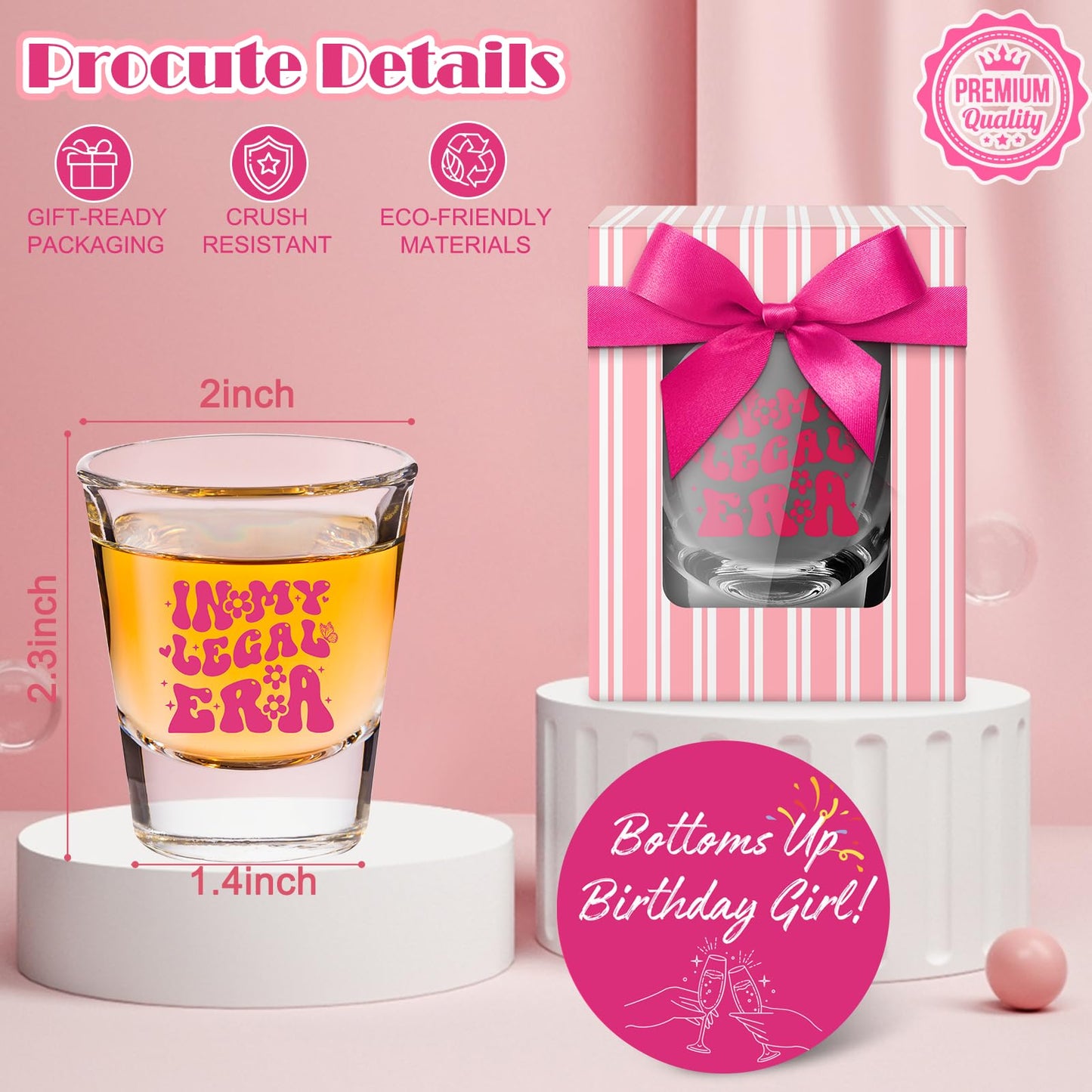 LOVEVOYAGE 21st Birthday Gift for Her - In My Legal Era 21st Birthday Shot Glass with Gift Box, Pink 2005 Turning 21 Bday Presents & Decorations for Daughter, Sister, Friend
