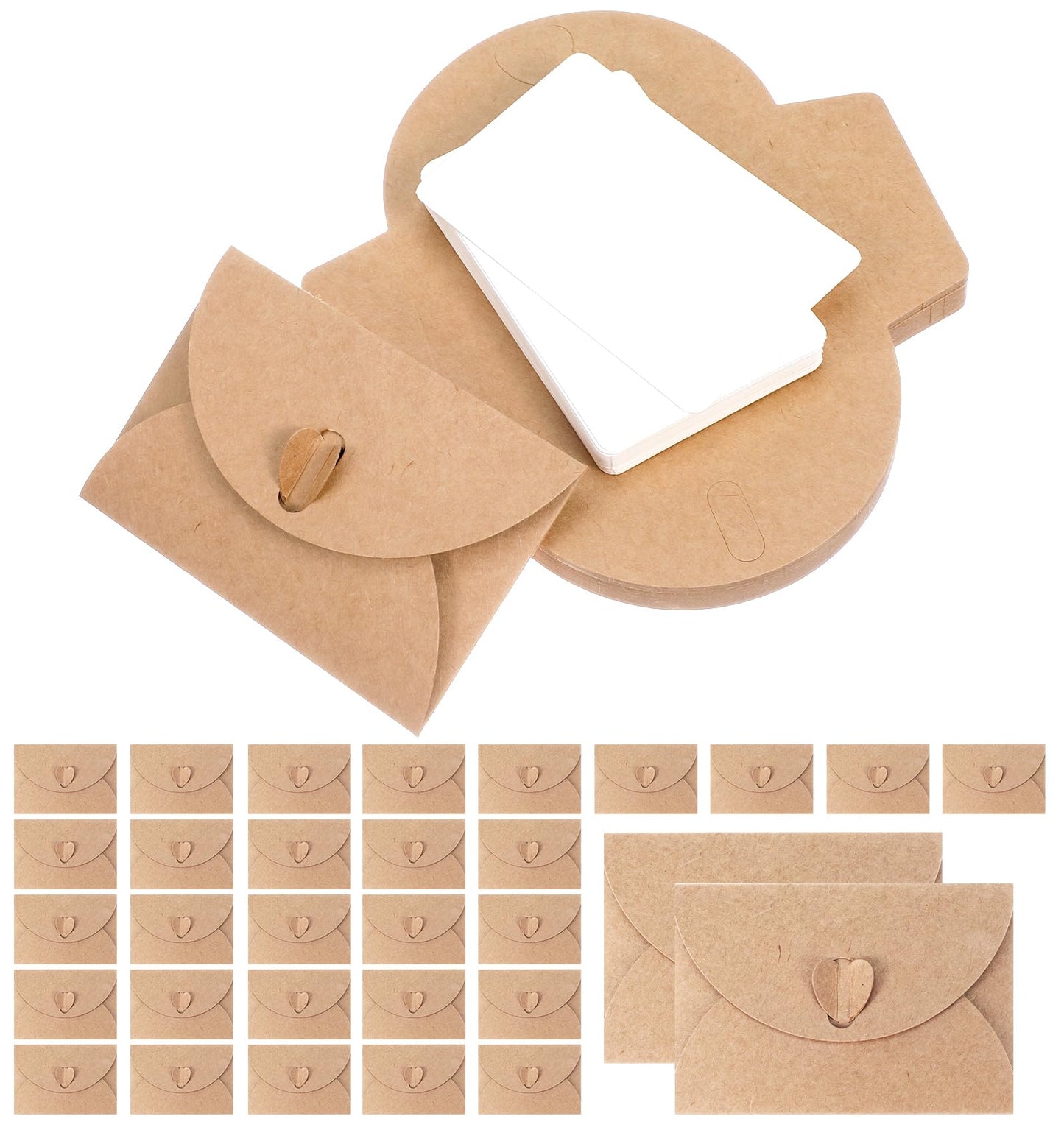 30Pcs Mini Envelopes with Blank Cards - 4.1x2.8 Inch Paper Gift Card Holders, Tiny Heart Clasp Envelopes for Wedding Party Favors, Business & Greeting Cards