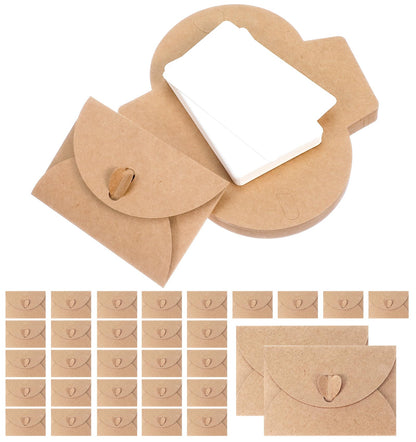 30Pcs Mini Envelopes with Blank Cards - 4.1x2.8 Inch Paper Gift Card Holders, Tiny Heart Clasp Envelopes for Wedding Party Favors, Business & Greeting Cards