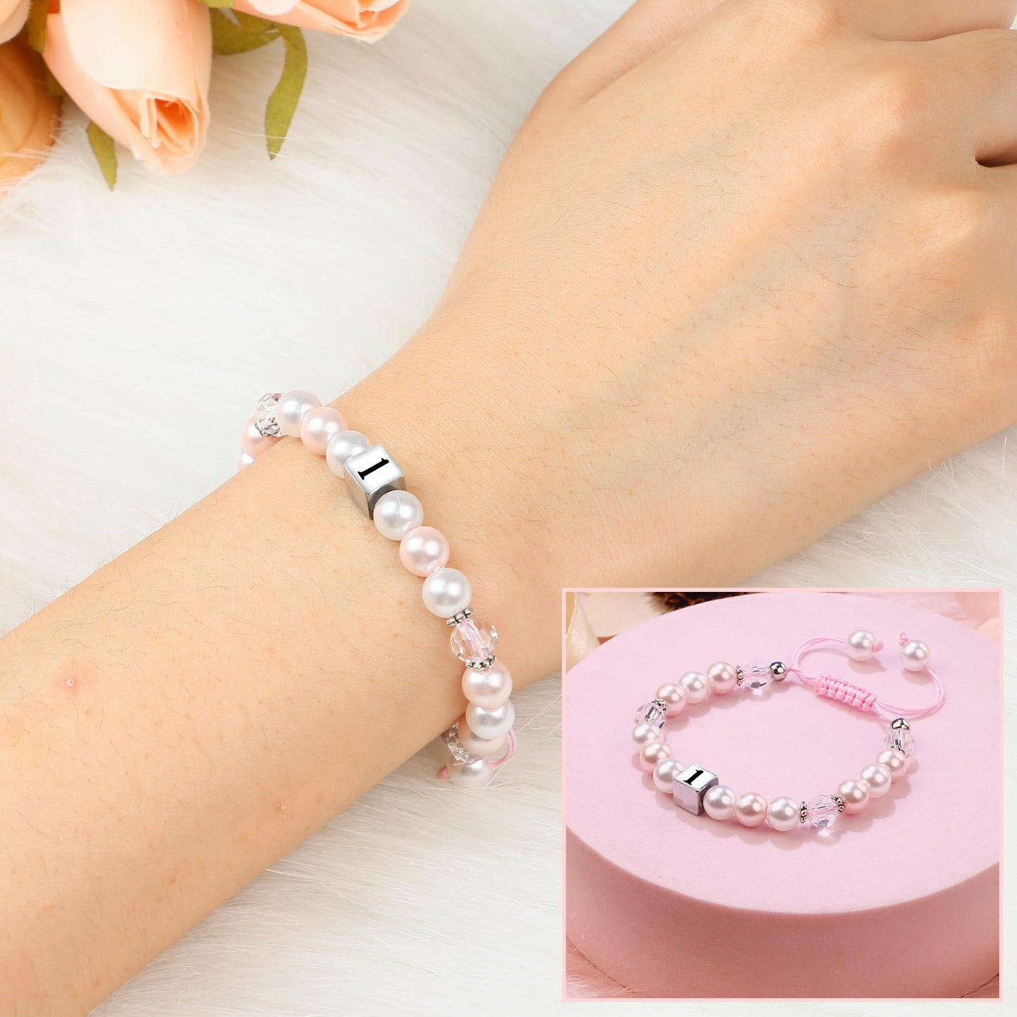 Sereney Birthday Gifts for Girls, Beaded Bracelets as 1/2 1 2 3 4 5 6 7 8 9 10 11 12 13 14 15 16 Year Old Birthday Gift, Adjustable Cross/Pearl Bracelet as Happy Birthday Gifts for Daughter