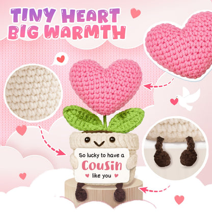 Cousin Gifts for Women, Birthday Gifts Ideas for Cousins, Cute Handmade Crochet Mini Pink Heart Flower