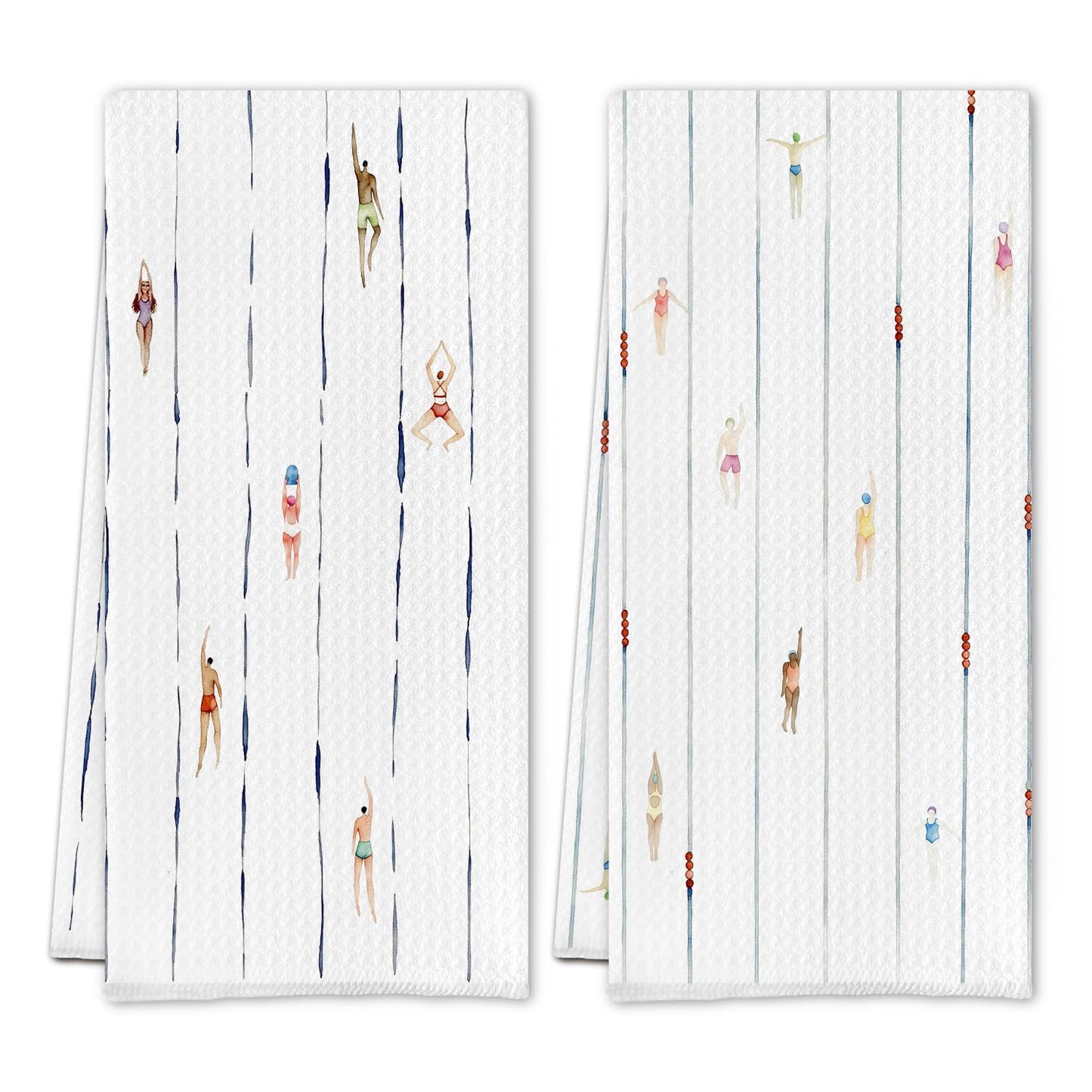 Funny Modern Minimalist Swimming Kitchen Towels, Swim Coach Team Gifts Dish Tea Towels, Sports Swimmers Decorative Hand Towel for Kitchen Bathroom, 16x24 Inch Set of 2
