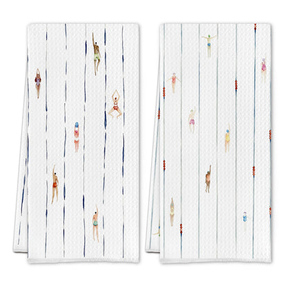 Funny Modern Minimalist Swimming Kitchen Towels, Swim Coach Team Gifts Dish Tea Towels, Sports Swimmers Decorative Hand Towel for Kitchen Bathroom, 16x24 Inch Set of 2
