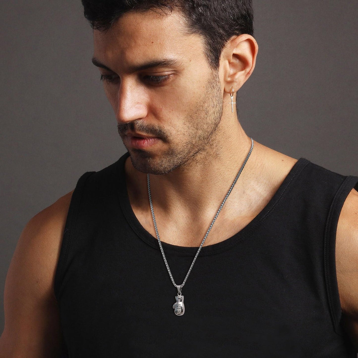 HZMAN Men Women Punk Stainless Steel Boxing Glove Chain Pendant Necklace