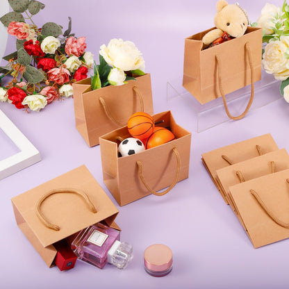 Bgtecho 24 Pack Extra Small Gift Bags, 3.9 x 4.7 x 2.4 Inch Small Paper Bags, Gift Wrap Paper Bags with Handles, Mini Brown Gifts Card Bag for Wedding Birthday Baby Shower Party Favors