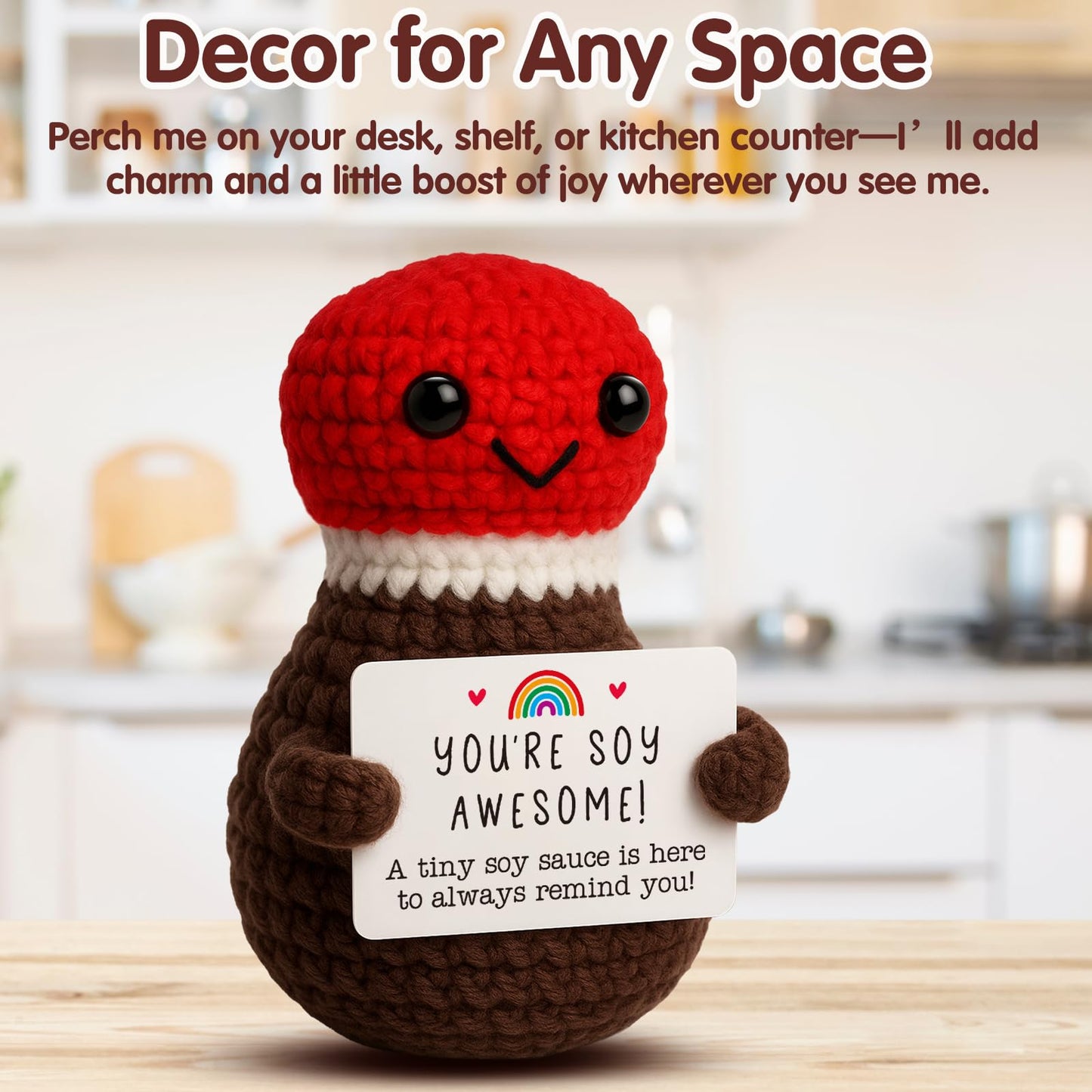 Funny Birthday Gifts for Sushi Lovers Men Women, Crochet Soy Sauce You're Soy Awesome Unique for Boyfriend Girlfriend, Novelty Japanese Foodie Desk Decor & Mothers Day