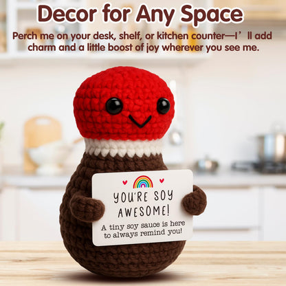 Funny Birthday Gifts for Sushi Lovers Men Women, Crochet Soy Sauce You're Soy Awesome Unique for Boyfriend Girlfriend, Novelty Japanese Foodie Desk Decor & Mothers Day