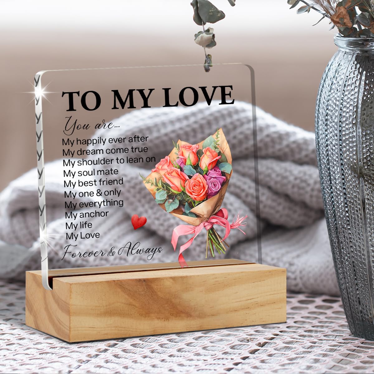 Romantic Gifts for Her Him - Anniversary Birthday Gifts for Girlfriend Boyfriend Husband Wife - You Are My Love Acrylic Plaque Desk Decor Sign 4x4 Inches