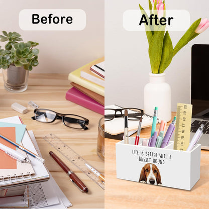 Basset Hound Dog Gifts Pen Pencil Holder for Desk, Funny Dog Lovers Gift Office Desk Accessories, Life Is Better with a Basset Hound Pen Holders Organizer for Women Kitchen Bathroom Decor