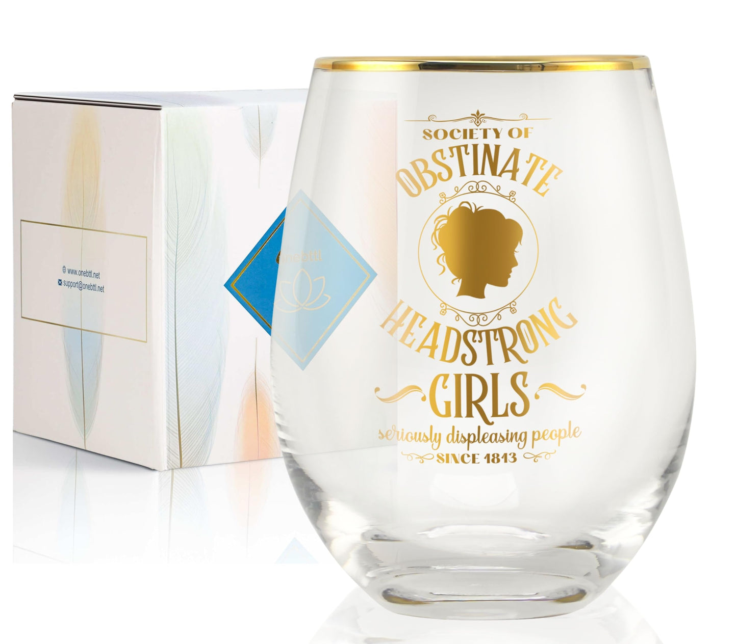 Onebttl Jane Austen Gifts for Women, 18oz Stemless Wine Glasses, Perfect for Pride & Prejudice Book Lovers for Birthday, Christmas