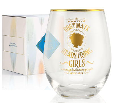 Onebttl Jane Austen Gifts for Women, 18oz Stemless Wine Glasses, Perfect for Pride & Prejudice Book Lovers for Birthday, Christmas