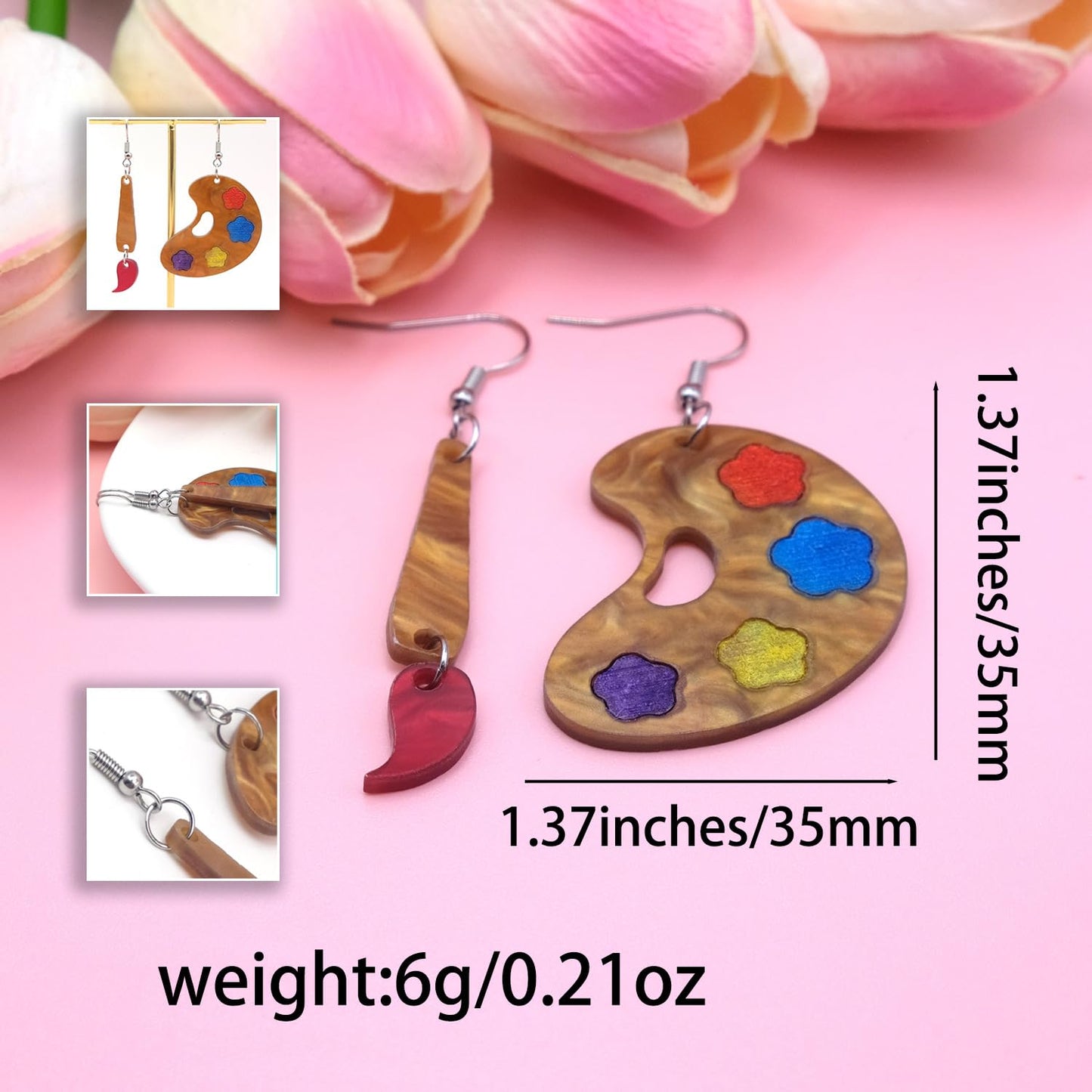 MALOYANVE Artist Paint Brush Earrings for Women Wooden Elegant Art Artist color Palette Dangle Drop Earrings Suitable For Artist Holiday Party Gifts