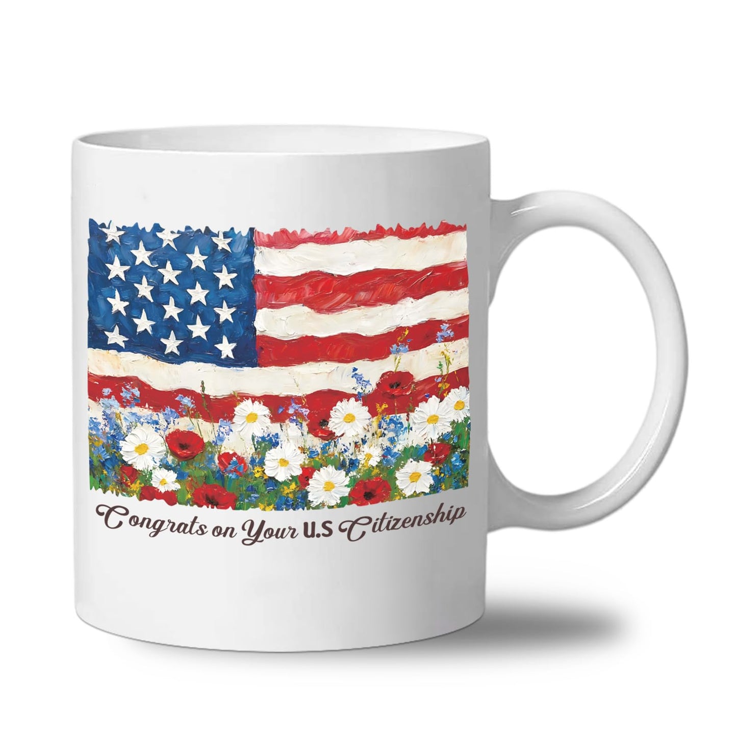 US Citizenship Gift Ideas, 2026 American Flag Flower Coffee Mug for New Citizen, Personalized Citizenship Cup Commemorative Gift for Men and Women, Ceramic
