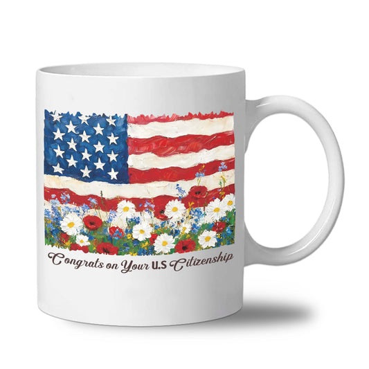 US Citizenship Gift Ideas, 2026 American Flag Flower Coffee Mug for New Citizen, Personalized Citizenship Cup Commemorative Gift for Men and Women, Ceramic