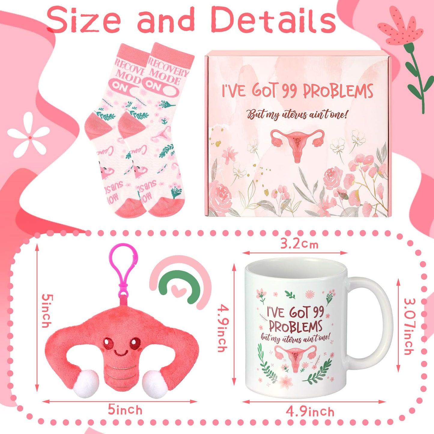 Drydiet Funny After Hysterectomy Recovery Gifts Women Uterus Gifts Hysterectomy Recovery Must Haves, Blanket Socks Uterus Plush Keychain Mug