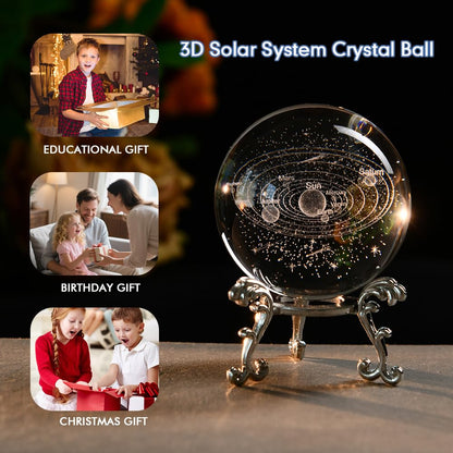 3D Solar System Crystal Ball Universe Gifts 60mm Glass Astronomy Globe Decor Science Planets Model Gift Space Themed Gifts for Space Enthusiasts and Model Collectors