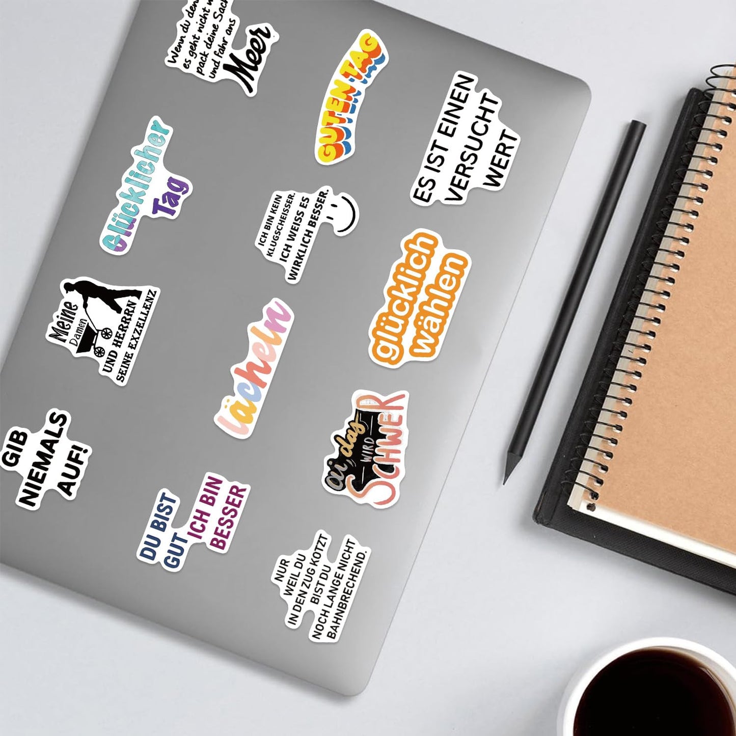 German Motivational Aesthetic Stickers for Teens Adults, 50PCS German Inspirational Quote Waterproof Stickers for Water Bottles Laptop Journal Scrapbook, Teacher Positive Decals for Students