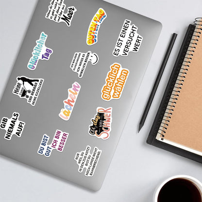German Motivational Aesthetic Stickers for Teens Adults, 50PCS German Inspirational Quote Waterproof Stickers for Water Bottles Laptop Journal Scrapbook, Teacher Positive Decals for Students