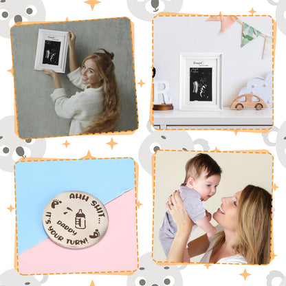 Chuarry 10 Pcs Pregnancy Gifts for New Parents New Mom Women Gender Reveal Gifts Baby Shower 20oz Mom and Dad Tumblers Frame Unisex Jumpsuit for First Time Parents Gift Supplies (Classic, Gray)