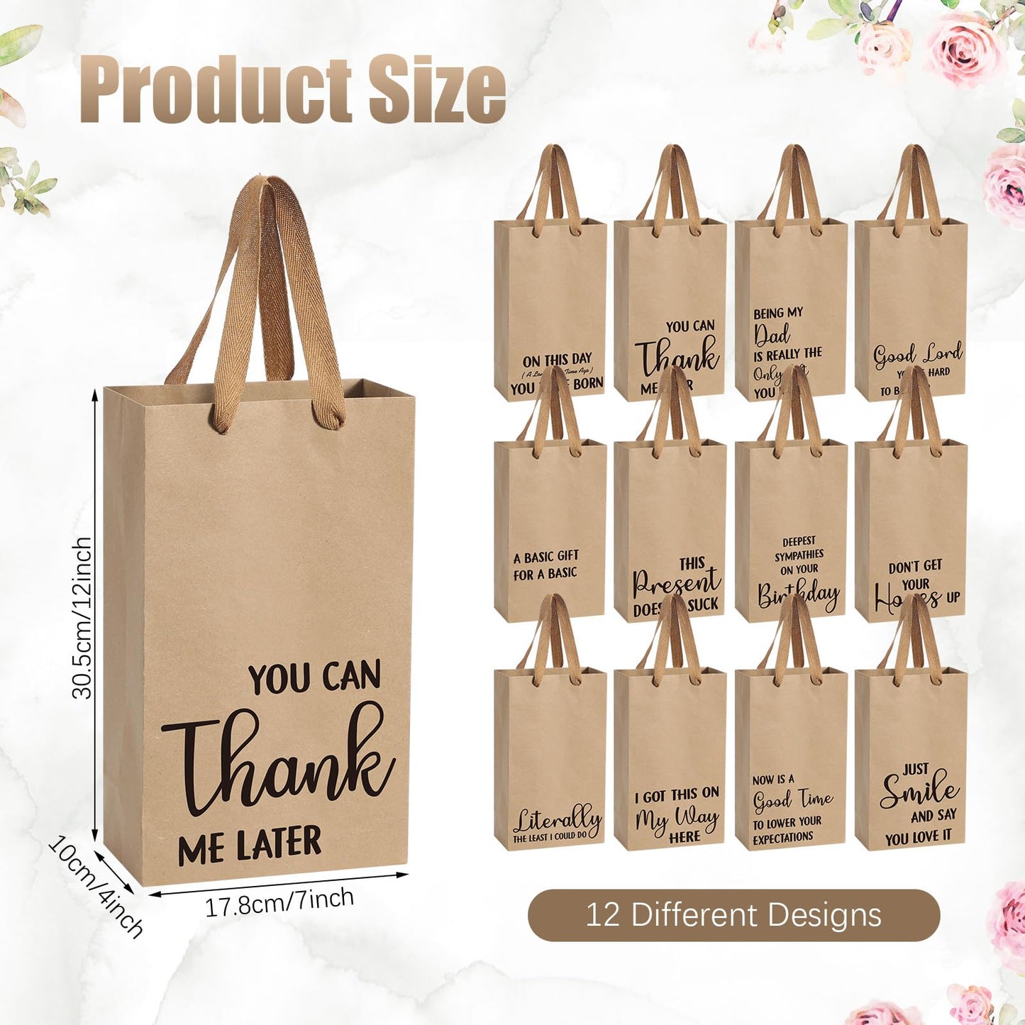 Christmas 12 Pcs Funny Gift Bags Kraft Paper Snarky Gift Bag with Handles Bulk Funny Wrapping Bags Adults Men Women Reusable, Gag Gifts Wrapping for Halloween Christmas Birthdays, Holidays