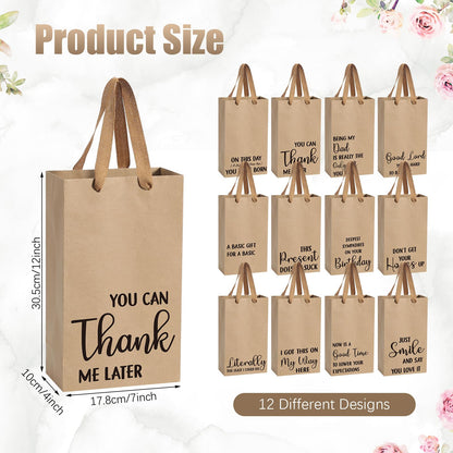 Christmas 12 Pcs Funny Gift Bags Kraft Paper Snarky Gift Bag with Handles Bulk Funny Wrapping Bags Adults Men Women Reusable, Gag Gifts Wrapping for Halloween Christmas Birthdays, Holidays