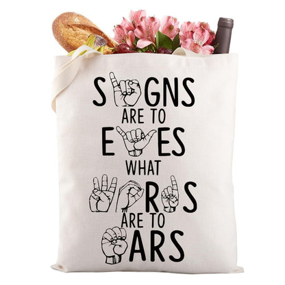 Gzrlyf Sign Language Tote Bag Asl Teacher Gift Asl Gifts Deaf Awareness Special Ed Slp Reusable Grocery Shopping Bag