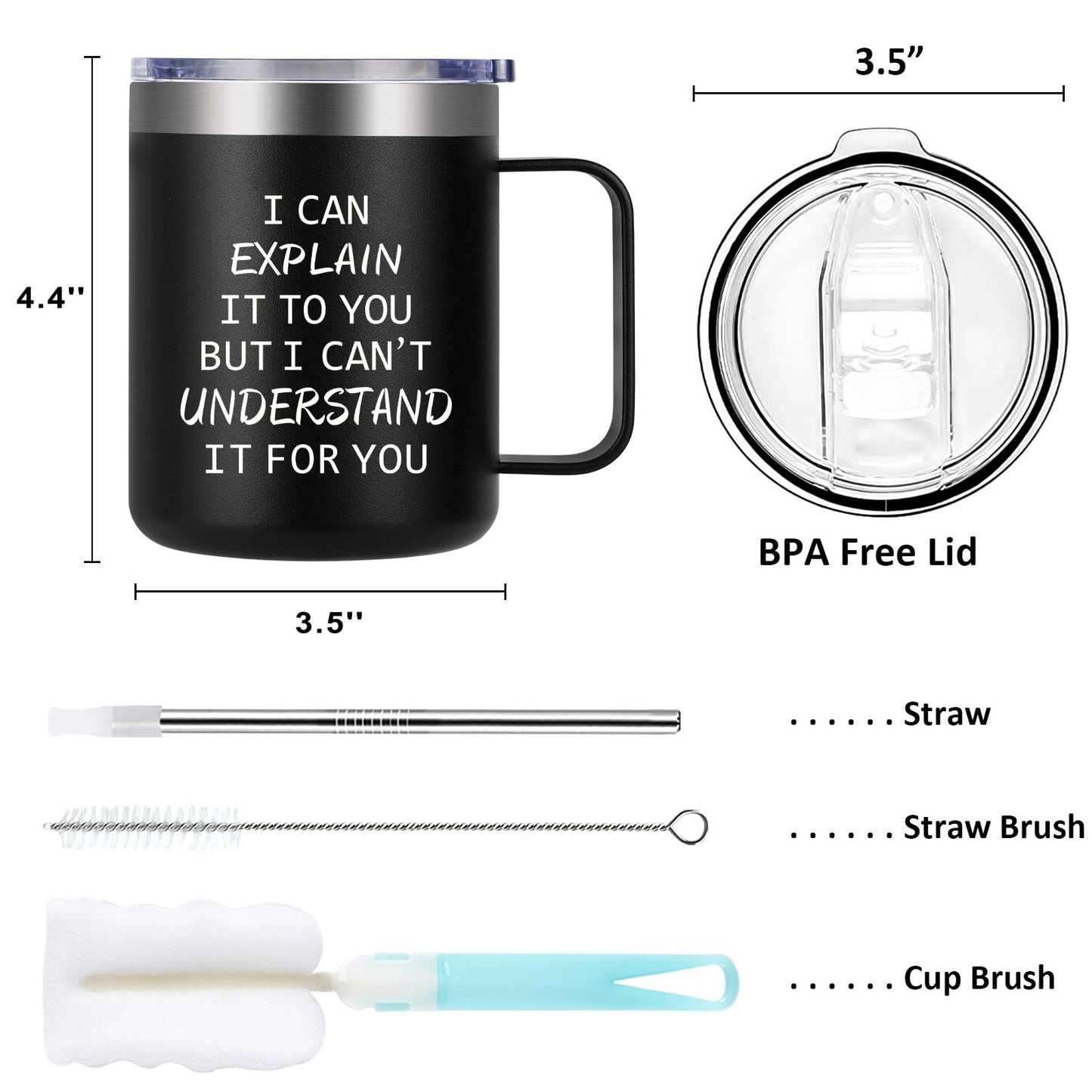 Qtencas Engineer Gifts, I Can Explain It to You But I Can't Understand It for You Stainless Steel Coffee Mug, Christmas Birthday Gifts for Engineers Men Coworker Boss Office Computer Geek(12OZ, Black)