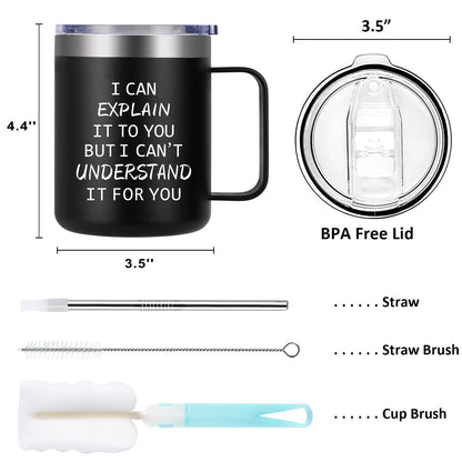 Qtencas Engineer Gifts, I Can Explain It to You But I Can't Understand It for You Stainless Steel Coffee Mug, Christmas Birthday Gifts for Engineers Men Coworker Boss Office Computer Geek(12OZ, Black)