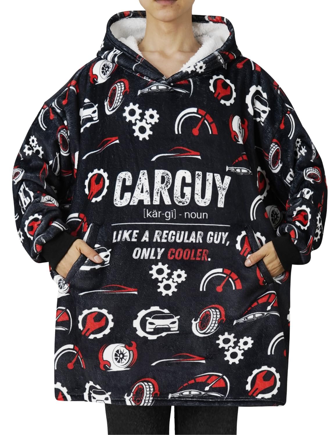 Huglanket Car Guy Gifts for Car Lovers, Wearable Blanket Hoodies for Adults for Birthday, Christmas, Oversized Flannel Hooded Blankets, One Size Fits All