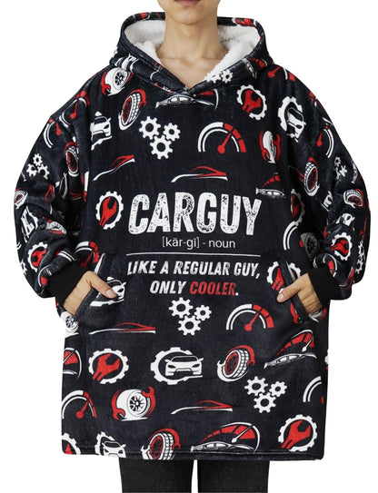 Huglanket Car Guy Gifts for Car Lovers, Wearable Blanket Hoodies for Adults for Birthday, Christmas, Oversized Flannel Hooded Blankets, One Size Fits All