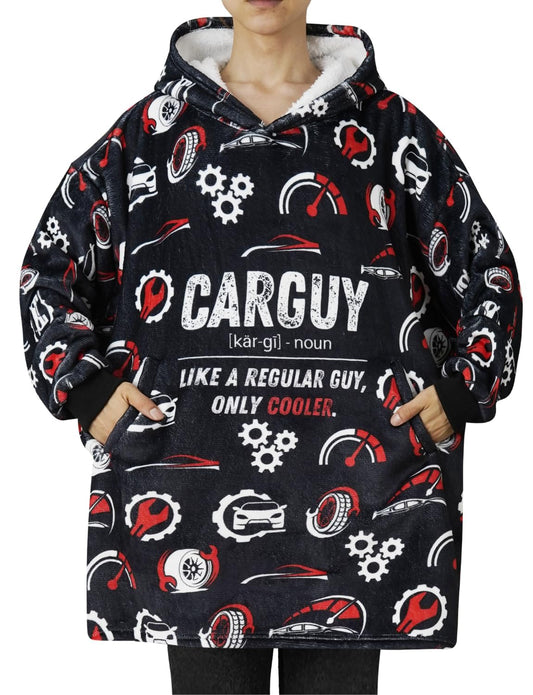 Huglanket Car Guy Gifts for Car Lovers, Wearable Blanket Hoodies for Adults for Birthday, Christmas, Oversized Flannel Hooded Blankets, One Size Fits All