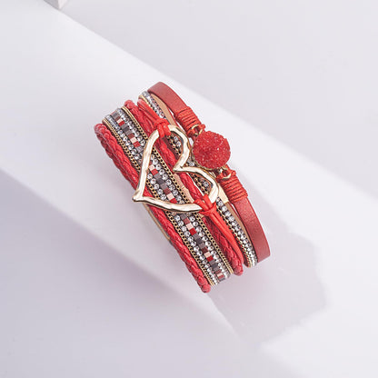 FANCY SHINY Heart Leather Wrap Bracelets Stackable Boho Cuff Bangles Trendy Resin Stone Rhinestone Bracelets with Magnetic Clasp for Women