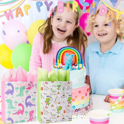 Vammy 13" Large Gift Bag with Tissue Paper, 2 Pack Dinosaur Gift Bags for Birthday Party baby shower (Dinosaurs)