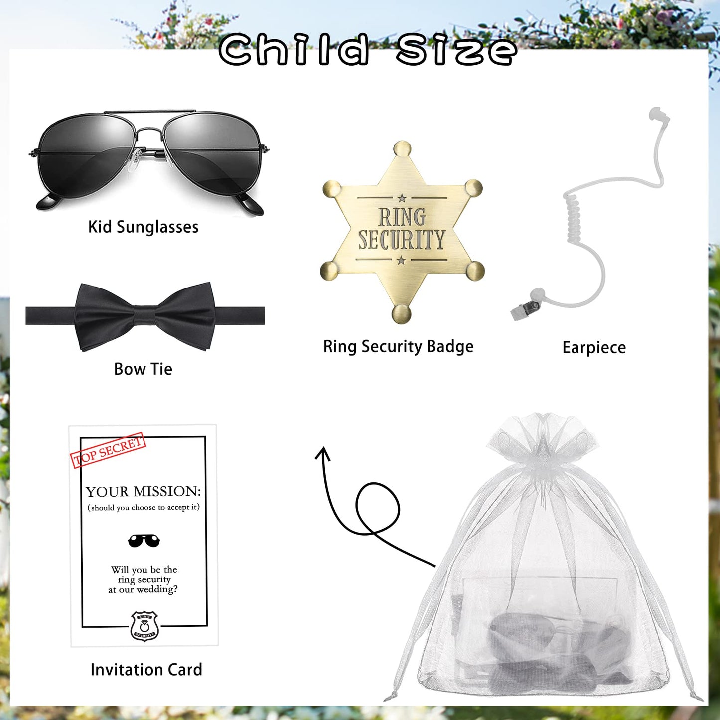 Ring Security Wedding Set - Bow Tie, Badge, Sunglasses, Earpiece, Proposal Card for Kids (1 Set)